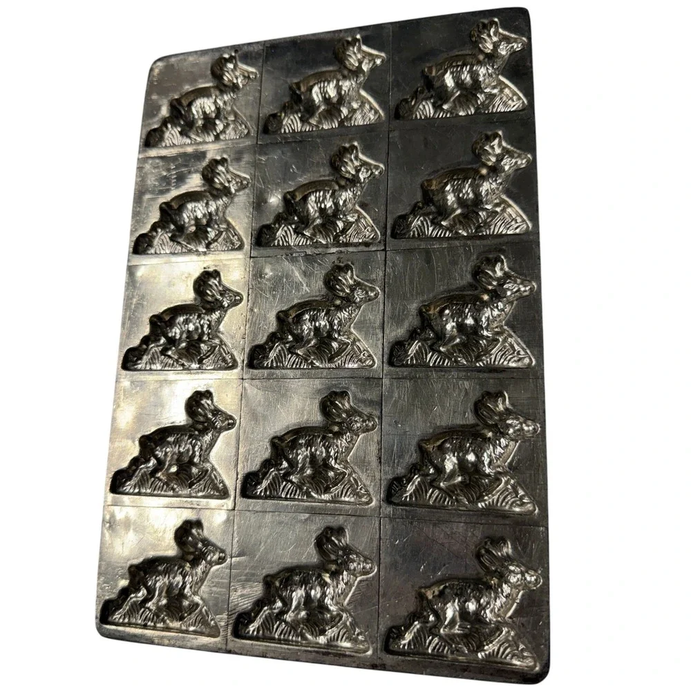 Vintage Metal Chocolate Mold 15 Cavity Rabbit Hare Easter Candy Tray